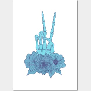 Blue hues skeleton peace Posters and Art